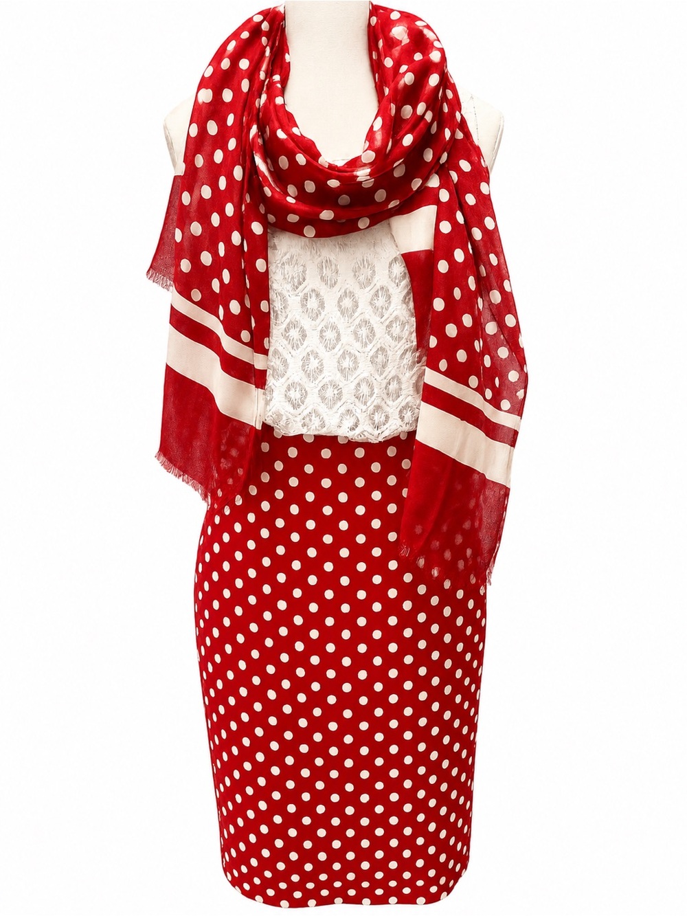 Talbots red & white polka dot pencil skirt with matching scarf New with tags 10P